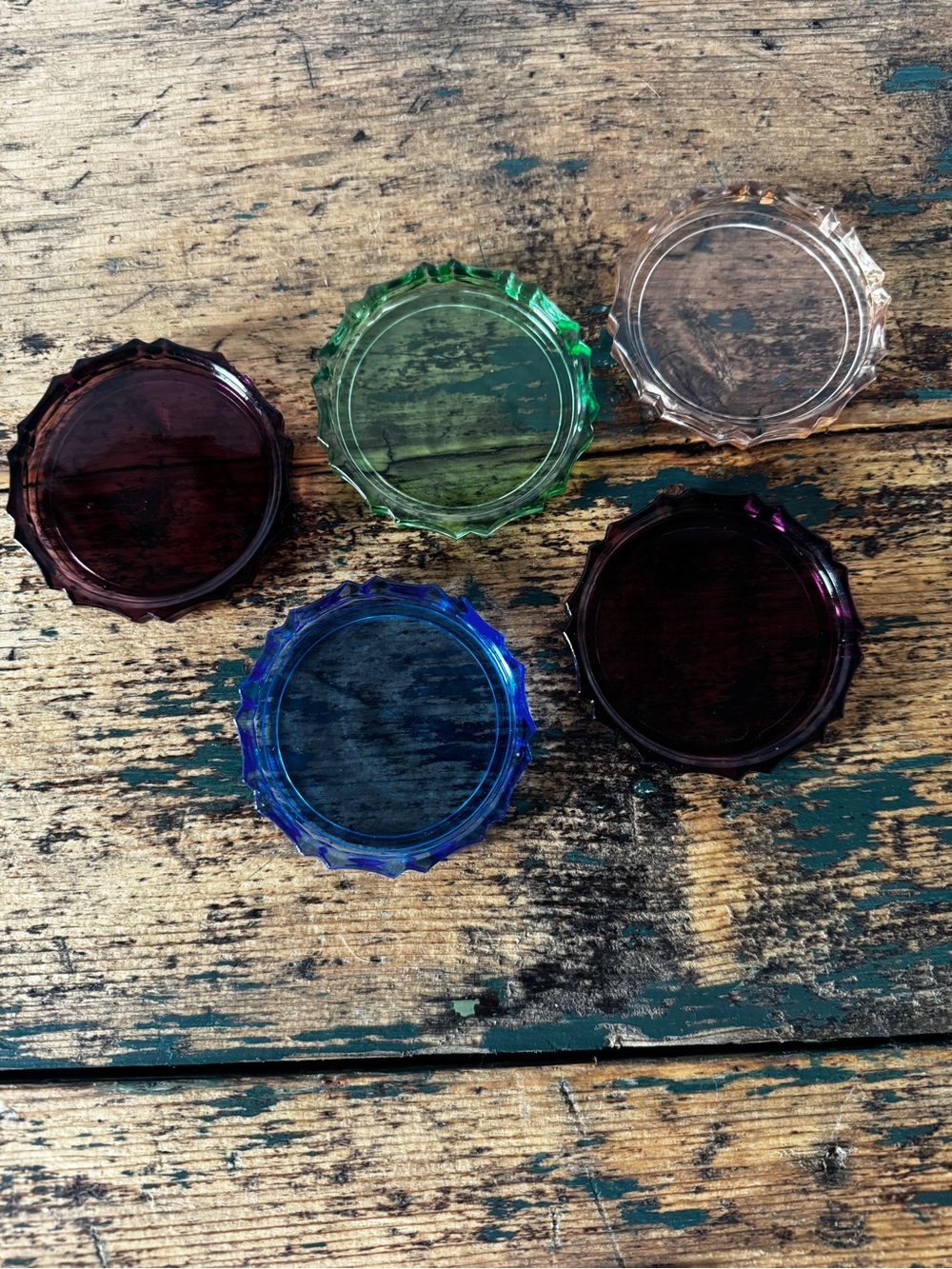 Colored Glass Coasters Set - Blue, Green, Purple, and Pink